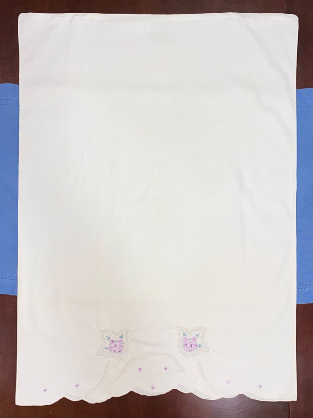 Vintage Cottagecore White Pillowcase with Lavender Floral Embroidery - Picture 3 of 10